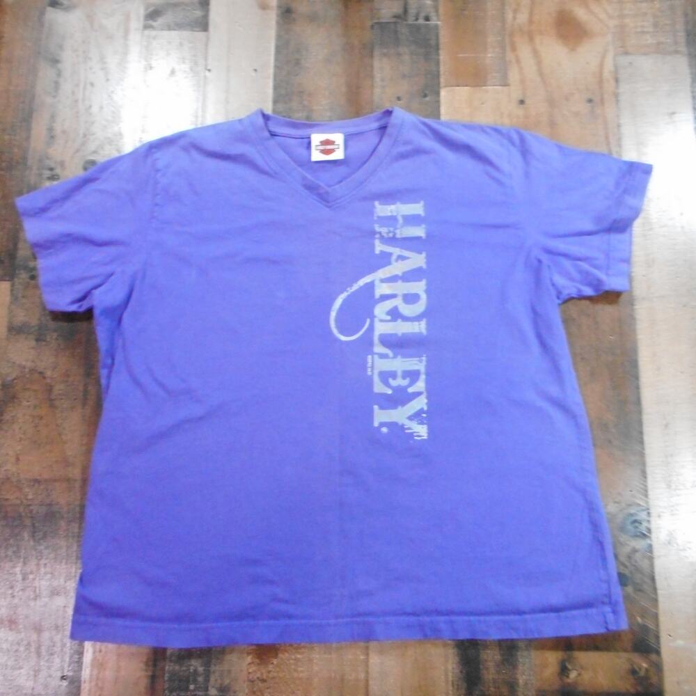 Harley-Davidson Purple Short Sleeve V-Neck Tee with Vertical Logo